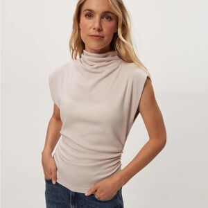 Cream Sleeveless Turtleneck Top